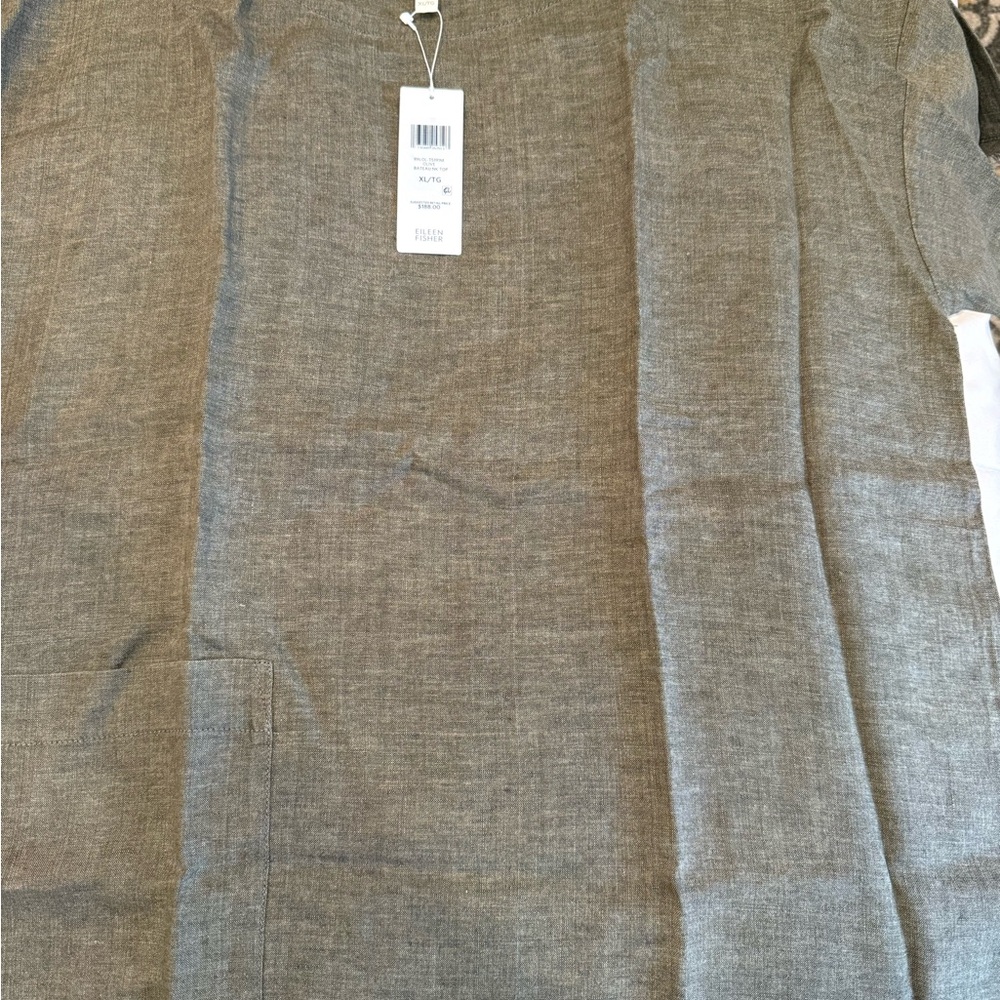 NWT Eileen Fisher Bateau neck top, Olive, XL